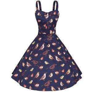 cotton bird print dress